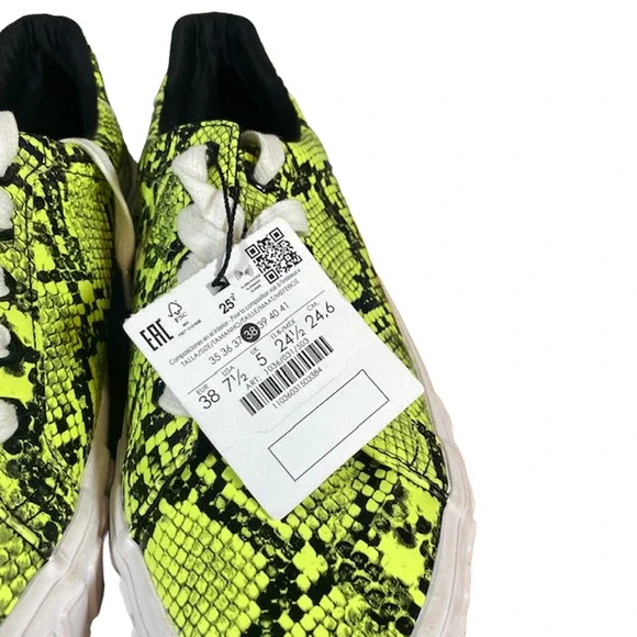 Bershka Women’s Yellow & Black Street Style Lace-Up Sneakers Size 38 - Picture 6 of 10